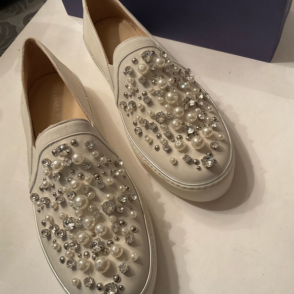 Stuart Weitzman white pearl and rhinestone embellished sneakers - Picture 2 of 3